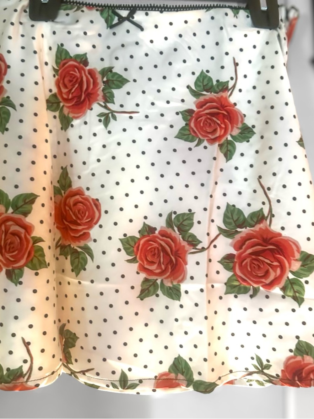 Women's White Polka Dot skirt with Red Rose Print